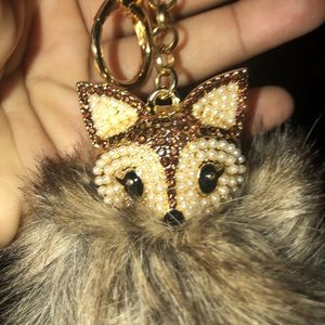 Rhinestone fox puff ball keychain